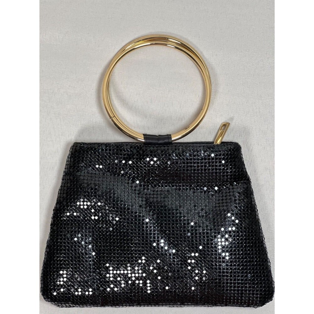 Olivia Miller Women's Black Metal Mesh Handbag with Gold Colored Handles